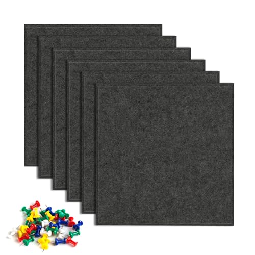 6 Stück Große Filz Pinnwand mit Pins, Selbstklebende Korkplatte,30x30CM Groß,DIY Filz Memoboards Set für Fotos,Zeitpläne,Bulletin Board für Kinderzimmer,Klassenzimmer,Büro(Dunkelgrau) von Laurraine