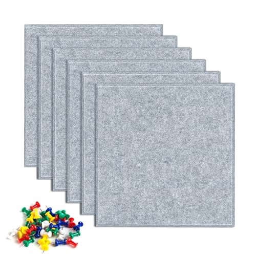 6 Stück Große Filz Pinnwand mit Pins, Selbstklebende Korkplatte,30x30CM Groß,DIY Filz Memoboards Set für Fotos,Zeitpläne,Bulletin Board für Kinderzimmer,Klassenzimmer,Büro (grau) von Laurraine