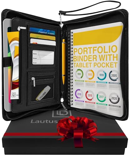 Lautus Designs Business-Mappe mit Reißverschluss – Premium PU Leder Organizer, Kleiner Notizblock & 8-Zoll Tablet-Hülle – Mappe für Arbeit, Meetings & Reisen – Matt Schwarz von Lautus Designs