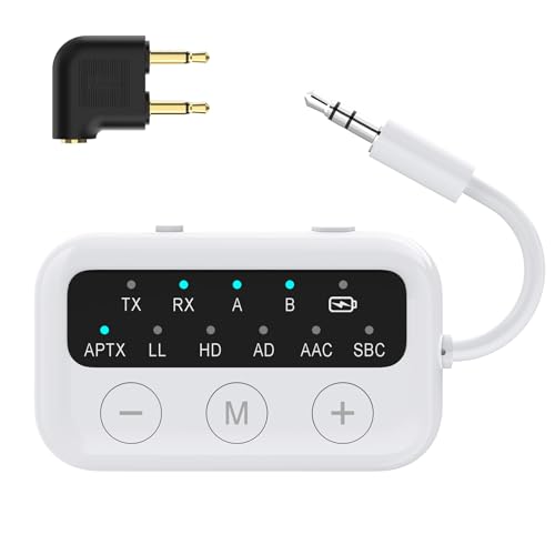Bluetooth 5.3 Sender Klinke Splitter Transmitter Receiver für 2 Kopfhörer, aptX-Adaptive Kabellos Audio Adapter Flugzeug, 25H Spielzeit, 3,5mm Aux Sender Empfänger für TV, PC, Stereoanlage, Autoradio von Lavales