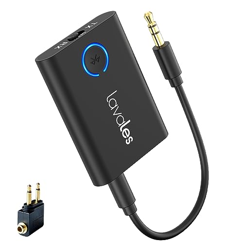 Lavales Bluetooth 5.3 Adapter TV Transmitter für Flugzeug auf 2 Kopfhörer, 2-in-1 Bluetooth Audio Sender Empfänger 3.5mm Klinke Bluetooth Splitter für/Speaker/Gym/Tablet usw von Lavales