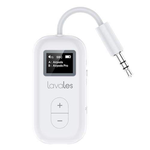 Lavales 2025 Upgrade Bluetooth 5.3 Adapter für 2 Kopfhörer, Unterstützt aptX Low Latency/Adaptive, 25H Spielzeit, 3,5mm AUX Kabelloser Audio Transmitter für Flugreisen, TV - Nur Transmitter Lavales 2025 Upgrade Bluetooth 5.3 Adapter für 2 Kopfhörer, Unterstützt aptX Low Latency/Adaptive, 25H Spielzeit, 3,5mm AUX Kabelloser Audio Transmitter für Flugreisen, TV - Nur Transmitter von Lavales