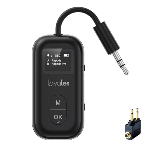 SafeFly Pro Bluetooth 5.3 Adapter für 2 Kopfhörer/Airpods, aptX Adaptive Low Latency Bluetooth Transmitter Empfänger, Kabelloser Audio Sender Klinke 3,5 für Flugzeug/TV/Stereoanlage/Auto, (Schwarz) SafeFly Pro Bluetooth 5.3 Adapter für 2 Kopfhörer/Airpods, aptX Adaptive Low Latency Bluetooth Transmitter Empfänger, Kabelloser Audio Sender Klinke 3,5 für Flugzeug/TV/Stereoanlage/Auto, (Schwarz) von Lavales