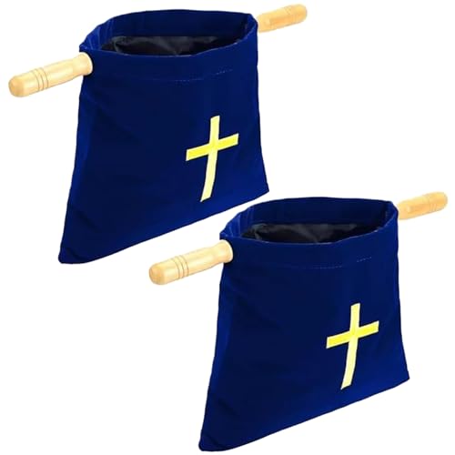 Velvet Church Offering Bag, 2 PCS gesticktes Kreuzbibelbeutel mit Holzgriffen, Flanellkirche Taschen für Kirchen Gemeinschaftsbedarf (blau) von Lawnrden