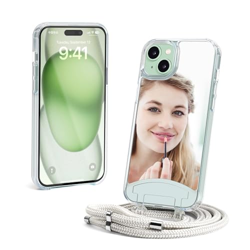 Lawonda Hülle für iPhone 13 Pro Max, Spiegel Handyhülle Geeignet für Make-up,Selfie Handykette mit abnehmbarem Band Hülle Seil Verstellbarer Halskette Handyhülle mit Kordel Tasche Schutzhülle Silber Lawonda Hülle für iPhone 13 Pro Max, Spiegel Handyhülle Geeignet für Make-up,Selfie Handykette mit abnehmbarem Band Hülle Seil Verstellbarer Halskette Handyhülle mit Kordel Tasche Schutzhülle Silber von Lawonda
