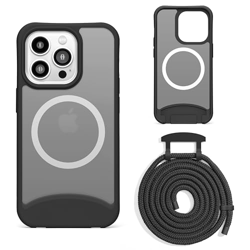 Lawonda Magnetisch Hülle für iPhone 14 (6.1 Zoll) Handykette mit abnehmbarem Band Hülle Seil Necklace Verstellbarer Halskette Handyhülle mit Kordel Tasche Schutzhülle Schwarz von Lawonda