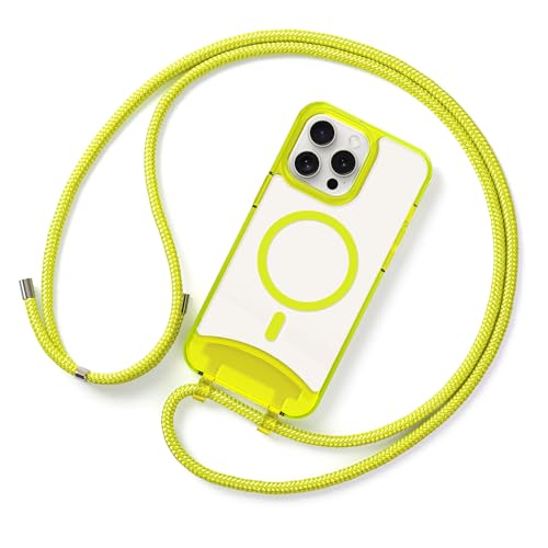 Lawonda Magnetisch Hülle für iPhone 14 Plus (6.7 Zoll) Handykette mit abnehmbarem Band Hülle Seil Necklace Verstellbarer Halskette Handyhülle mit Kordel Tasche Schutzhülle Fluoreszierendes Gelb von Lawonda