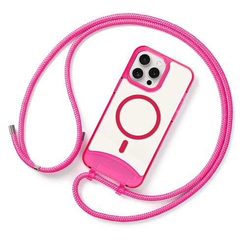 Lawonda Magnetisch Hülle für iPhone 14 Pro Max (6.7 Zoll) Handykette mit abnehmbarem Band Hülle Seil Necklace Verstellbarer Halskette Handyhülle mit Kordel Tasche Schutzhülle Rose Rot von Lawonda