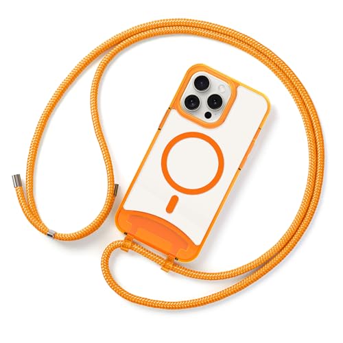 Lawonda Magnetisch Hülle für iPhone 15 Pro Max (6.7 Zoll) Handykette mit abnehmbarem Band Hülle Seil Necklace Verstellbarer Halskette Handyhülle mit Kordel Tasche Schutzhülle Orange von Lawonda