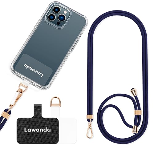 Lawonda Universal Handykette geeignet für alle Smartphones, Kette zum Umhängen um Hals & Handgelenk, Handyband mit jeder Hülle kombinierbar mit 2er Ersatz Einlage (Navy blau) von Lawonda