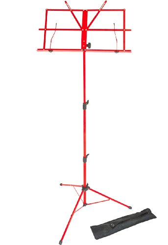 Lawrence LMS02-RD Notenständer (klappbar, verstellbar, Metall, mit Tragetasche) Rot von Lawrence