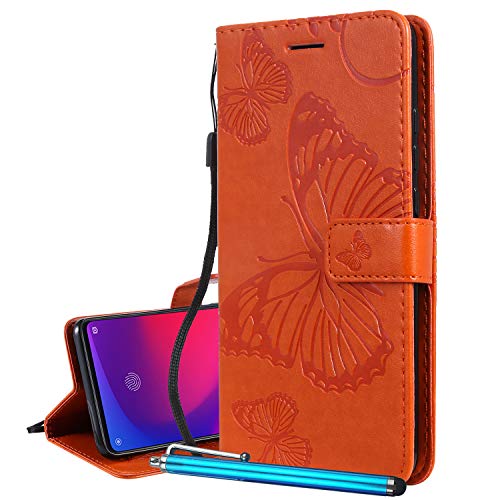 Laybomo Handyhülle für Samsung Galaxy A41 A415F Ledertasche Schuzhülle mit Kreditkartenhalter & Weiches TPU Silikon Klappe Schale Stehen Cover Brieftasche Schmetterling Hülle Galaxy A41 (Orange) von Laybomo