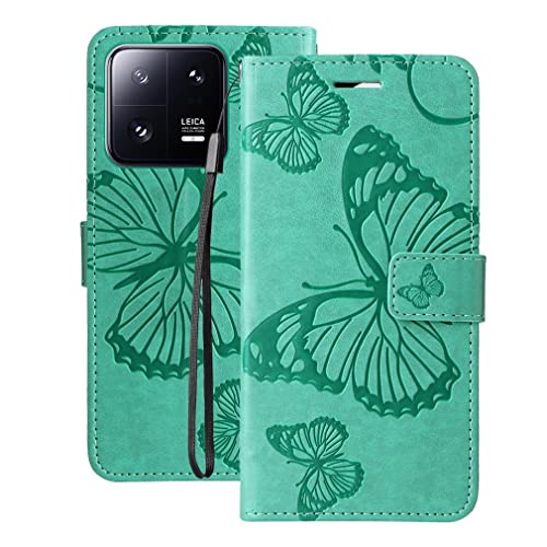 Laybomo Handyhülle für Xiaomi 13 Pro Leder Tasche Hülle für Xiaomi 13 Pro Klapphülle mit Kartenfächer Stehen Schale TPU Silikon Brieftasche für Xiaomi 13 Pro, Grün von Laybomo