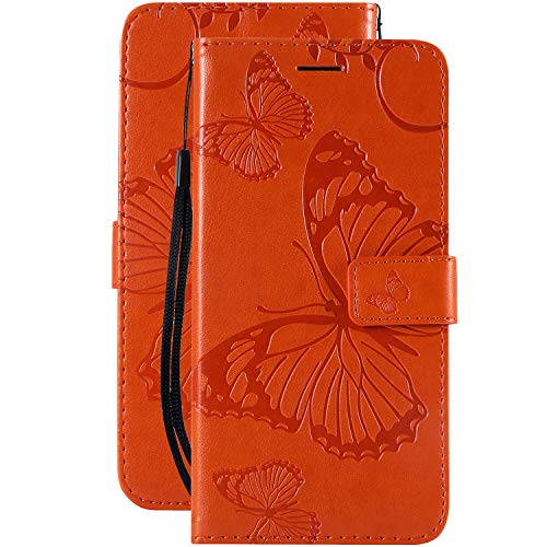 Laybomo Handyhülle für Xiaomi Redmi Note 7 Ledertasche Schuzhülle mit Kreditkartenhalter & Weiches Silikon Klappe Schale Stehen Cover Magnetisch Brieftasche Schmetterling Hülle Redmi Note 7 (Orange) von Laybomo