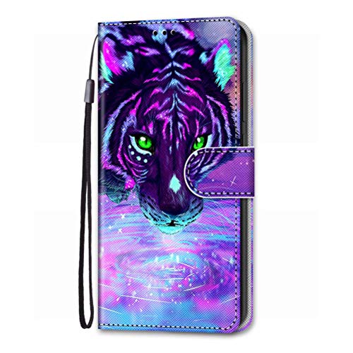 Laybomo Hülle für LG Velvet/LM-G910EM Flip Handyhülle mit Kartenfach Geld Slot Ständer PU Ledertasche TPU Bumper Flip Schutzhülle Kompatibel mit LG Velvet/LM-G910EM, Lila Tiger von Laybomo