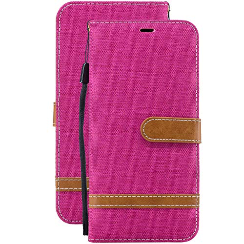 Laybomo Hülle für Samsung Galaxy A32 4G Ledertasche Jeans Stil Schuzhülle Weiches TPU Silikon Cover Magnetisch Brieftasche Schale Handyhülle für Galaxy A32 4G, mit Kreditkartenhüllen (Rosa) von Laybomo