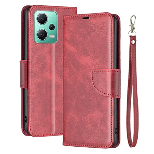 Laybomo Klapphülle für Xiaomi Redmi Note 12 Pro, Handyhülle für Redmi Note 12 Pro Leder Tasche Geldbörsen Kartenfächer Silikon Schutz Brieftasche Hülle für Xiaomi Redmi Note 12 Pro, Rot von Laybomo