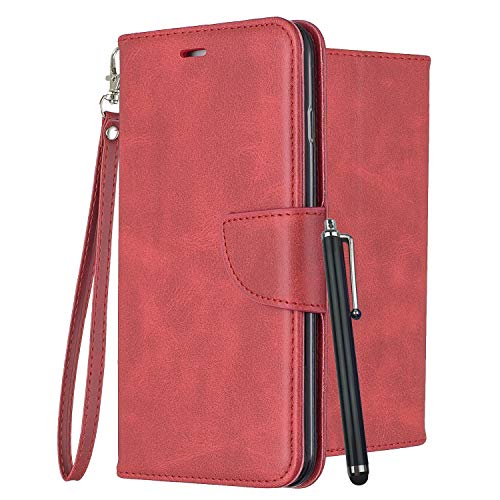 Laybomo Leder Hülle für Honor 20 lite HRY-LX1T Tasche Retro-Stil Leder Schuzhülle mit Kreditkartenhalter & Weiches TPU Silikon Klappe Schale Stehen Brieftasche Handyhülle Honor 10i, Rot von Laybomo