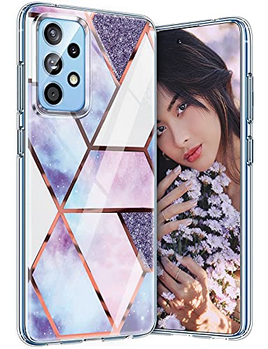 Handyhülle für Samsung Galaxy A52 A52s Hülle Silikon mit Marmor Glitzer Motive Galaxy A52 Case Hülle Slim Transparent Farbig Blumen Muster Kratzfest Anti-Gelb Schutzhülle für Samsung A52s 5G Hülle von Layeri