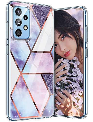 Handyhülle für Samsung Galaxy A52 A52s Hülle Silikon mit Marmor Glitzer Motive Galaxy A52 Case Hülle Slim Transparent Farbig Blumen Muster Kratzfest Anti-Gelb Schutzhülle für Samsung A52s 5G Hülle von Layeri