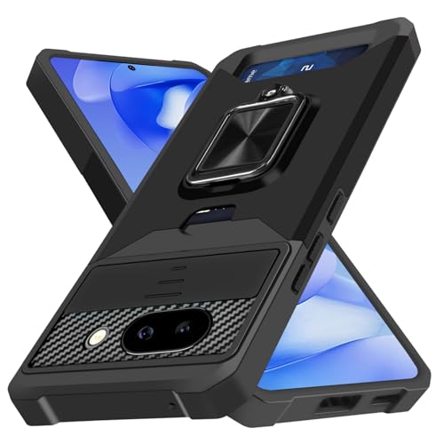 Layeri Handyhülle für Google Pixel 9A Hülle Stoßfeste Schutzhülle Pixel 9A mit Kameraschutz 360° Metall Ring Ständer Stoßfest Bumper Schutz Handyhülle für Google 9A Case Cover (Schwarz) von Layeri