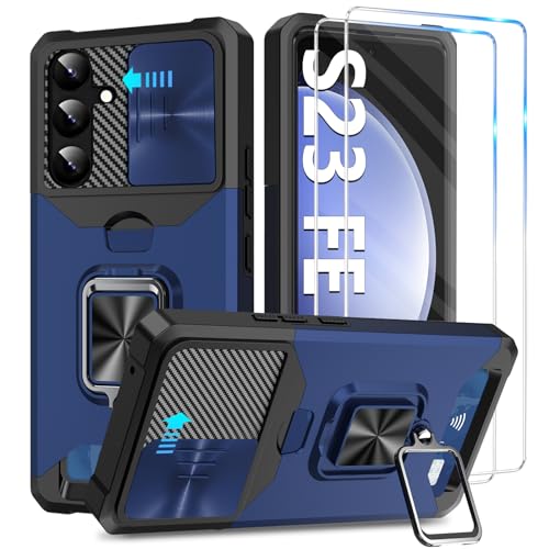 Layeri Handyhülle für Samsung Galaxy S23 FE Hülle Militärische mit 2 Schutzfolie Galaxy S23 FE Hüllen Case Brieftasche Kameraschutz Stoßfest Ring Ständer Magnet Schutzhülle für Samsung S23 FE 5G Cover von Layeri