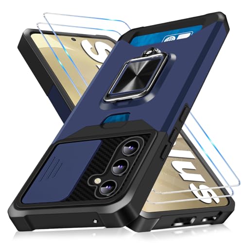 Layeri Handyhülle für Samsung Galaxy S24 Plus Hülle Militärische mit 2 Schutzfolie Galaxy S24 Plus Hülle Brieftasche Kameraschutz Ring Ständer Schutzhülle für Samsung S24 Plus 5G Case (Blau) von Layeri