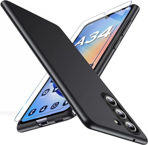 Layeri PC Hart Handyhülle für Samsung Galaxy A34 Hülle mit Schutzfolie [0.5mm Extrem Dünn] Schutzhülle für Samsung A34 5G Case Ultra Dünn Anti-Fingerabdrucke Kratzfest Matte Galay A34 Cover (Schwarz) von Layeri