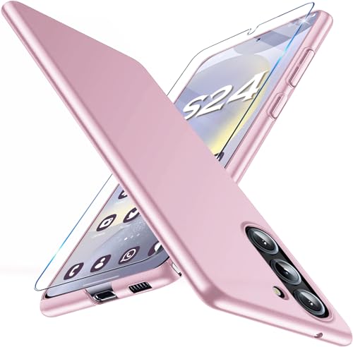 Layeri PC Hart Handyhülle für Samsung Galaxy S24 Hülle mit Schutzfolie [0.5mm Extrem Dünn] Schutzhülle für Samsung S24 5G Case Ultra Dünn Anti-Fingerabdrucke Kratzfest Matte Galay S24 Cover (Roségold) von Layeri