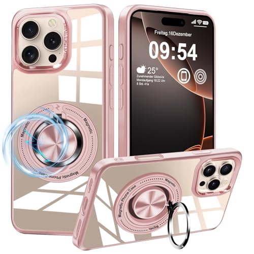 Layeri für iPhone 16 Pro Max Hülle mit Magnetisch Ständer Militärschutz Kratzfest Handyhülle für iPhone 16 Pro Max 360 Metall Ring Stoßfest Transparent Rückseite Schutzhülle für iPhone 16 Pro Max Case von Layeri
