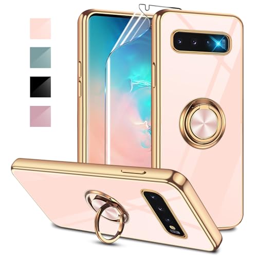 Layeri für Samsung Galaxy S10 Hülle mit Schutzfolie Galvanik Glitzer Silikon TPU Handyhülle Samsung S10 Ring Ständer Kameraschutz Kratzfest Stoßfest Dünn Schutzhülle für Samsung Galaxy S10 Hülle von Layeri