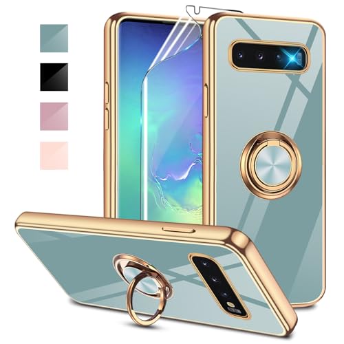 Layeri für Samsung Galaxy S10 Hülle mit Schutzfolie Galvanik Glitzer Silikon TPU Handyhülle Samsung S10 Ring Ständer Kameraschutz Kratzfest Stoßfest Dünn Schutzhülle für Samsung Galaxy S10 Hülle von Layeri