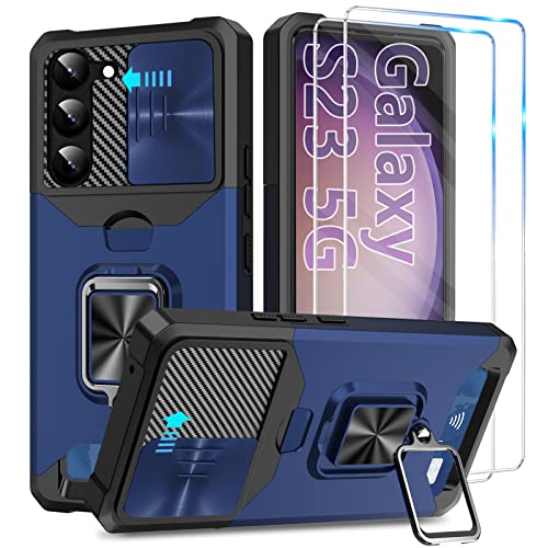 【𝐔𝐩𝐠𝐫𝐚𝐝𝐞𝐝】Handyhülle für Samsung Galaxy S23 Hülle Militärische mit 2 Schutzfolie, Galaxy S23 Hüllen Case Brieftasche Kameraschutz Stoßfest Ring Ständer Magnet Schutzhülle Samsung S23 5G Cover von Layeri