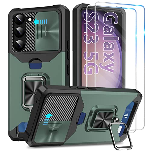 【𝐔𝐩𝐠𝐫𝐚𝐝𝐞𝐝】Handyhülle für Samsung Galaxy S23 Hülle Militärische mit 2 Schutzfolie, Galaxy S23 Hüllen Case Brieftasche Kameraschutz Stoßfest Ring Ständer Magnet Schutzhülle Samsung S23 5G Cover von Layeri