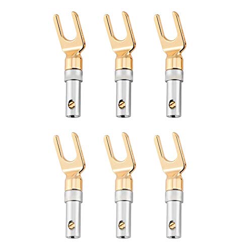 Lazmin 3Pair / 6Pcs Bananenkabelstecker, geschlossene Schrauben-Anschlüsse für Lautsprecherkabel Gold plattiert U Gabel Y Spatenstecker Lautsprecher, lötfrei von Lazmin