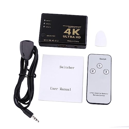 Lazmin HDMI-Switch, 4K Ultra HD 1080P HDMI-Switch mit 3 Anschlüssen, Verstärkerauswahl, Splitter-Hub mit Fernbedienung von Lazmin