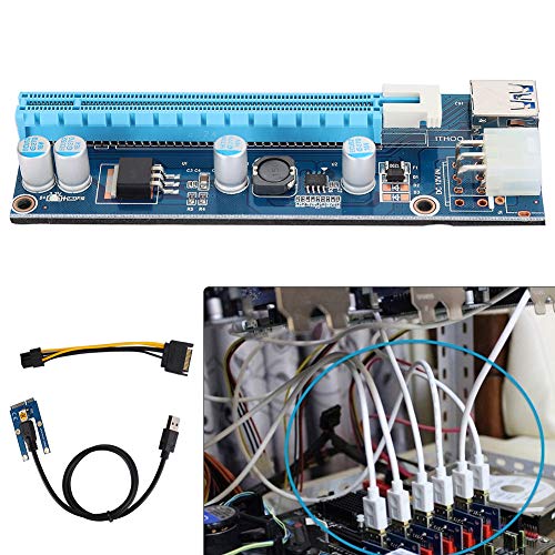 Lazmin PCI-E zu PCI Express, 16x Extender Riser Adapter 4 Halbleiterkondensatoren mit 6-poliger Schnittstelle mit SATA-Netzkabel für Grafikkarten-Mining Kompatibel mit Allen von Lazmin