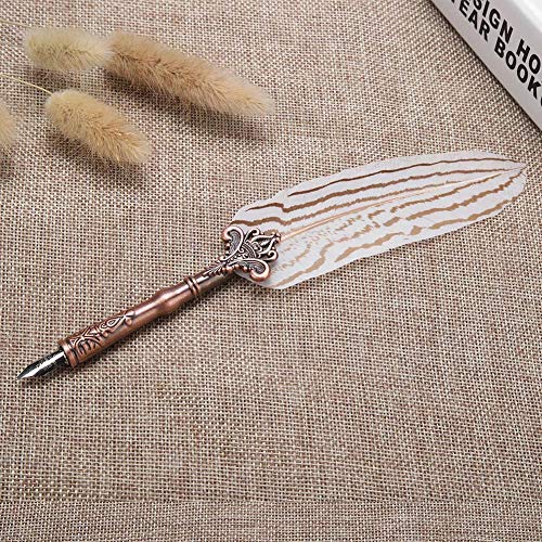 Lazmin Retro Klassische Quilling Pen, Kalligraphie Feder Dip Quill Pen Schreibtinte Set Briefpapier Geschenkbox mit 3 Federn, Federkiel und Tintenflasche(Weiß) von Lazmin