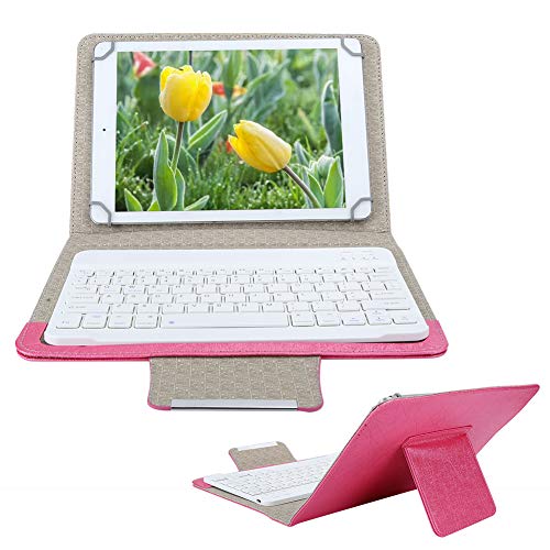 10 Zoll Bluetooth-Tastatur + PU-Lederhülle, Tablet-Handyhülle mit Ständer für iOS/Android, USB wiederaufladbar, USB Universal abnehmbare Tastatur (Pink) von Lazmin112