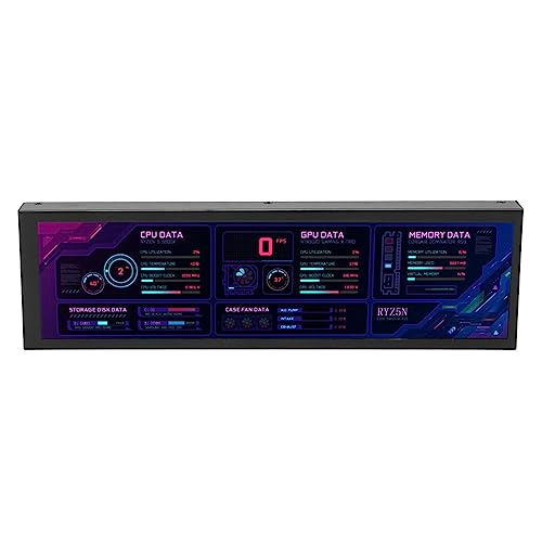 8,8-Zoll-Computertemperaturmonitor, IPS 1920 X 480 60 Hz USB C CPU GPU SSD Datentemperaturanzeigefeld, DIY Theme PC Zweiter, für AIDA64 für Ras Pi für Linux Windows (Schwarz) von Lazmin112