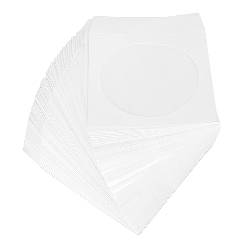 Lazmin112 100 Stück CD-Papierhüllen, Premium Dickes Weißes Papier, CD-DVD-Hüllen, Umschlaghalter, Papierinnenhüllen mit Transparentem Fenster und Klappe, für 12 cm 4,7 Zoll DVD-Discs von Lazmin112