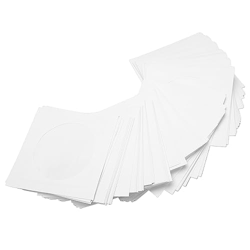Lazmin112 100 Stück CD-Papierhüllen, Premium Dickes Weißes Papier, CD-DVD-Hüllen, Umschlaghalter, Wiederverwendbare Papier-Innenhüllen mit Transparentem Fenster und Klappe, für 8 cm/3,15 von Lazmin112
