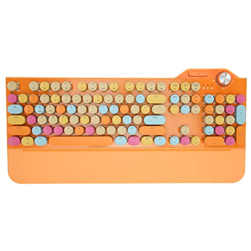 Lazmin112 2,4 G Mechanische Tastatur, BT5.1 USB-Modi, 107 Tasten, Kabellose Tastatur, Retro-runde Tastenkappen, Blaue Switch-Girl-Tastatur, für Desktop-Laptop-Tablet (Orange) von Lazmin112