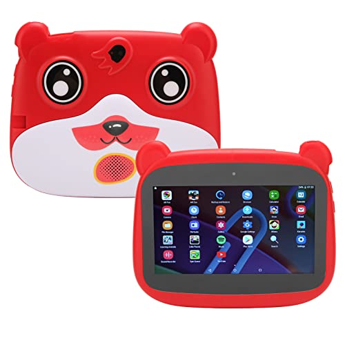 Lazmin112 7-Zoll-Tablet, 5G WiFi Dual Band BT Kleinkind-Tablet, Little Bear Style 2 GB 32 GB Dual-Kameras IPS HD Augenschutz-Bildschirm-Lerntablett, Langer Akku, für Android 10 (Rot) von Lazmin112