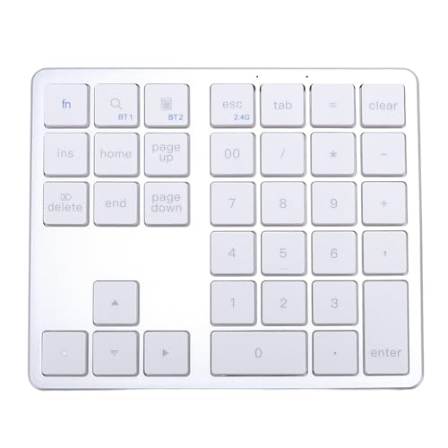 Lazmin112 Bluetooth-Nummernblock, Wiederaufladbarer Kabelloser Ziffernblock, Externe Numpad-Tastatur mit 35 Tasten für Laptop-PC-Tablet, Kabelloser Bluetooth-Dual-Modus (Silberweiß) von Lazmin112