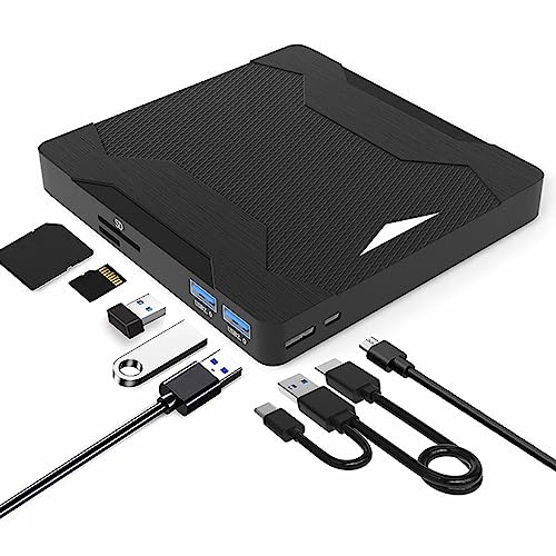 Lazmin112 Externes DVD-Laufwerk, Tragbarer USB 3.0-Typ-C-DVD-Brenner, Laptop-CD/DVD-ROM-Brenner-Player mit Licht, Kompatibel mit Win 2000/2003/XP/7/8/10/Maximum OS, für Chrome OS von Lazmin112