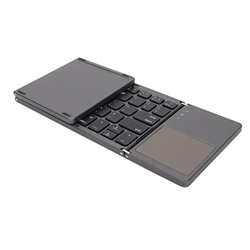 Lazmin112 Faltbare Bluetooth-Tastatur, Kabellose Tragbare 63-Tasten-Tastatur mit Größerem Touchpad, 3 Faltbare Reisetastatur Im Taschenformat, Kompatibel mit IOS Windows Android (dunkelgrau) von Lazmin112