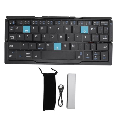 Lazmin112 Faltbare Bluetooth-Tastatur, Tragbare Kabellose Tastatur mit Ständerhalter, Wiederaufladbare -Taschen-Reisetastatur, 3 Geräte Unterstützt, für Android Windows Phone von Lazmin112