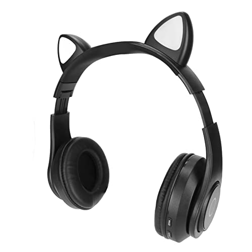 Lazmin112 Gaming-Headset, Kabellose -Kopfhörer mit Katzenohren, 40-mm-Moving-Coil-Einheit, Niedlicher Stil, Bequeme Ohrenschützer aus Leder, mit Soundkabel, für Jungen und Mädchen (Schwarz) von Lazmin112