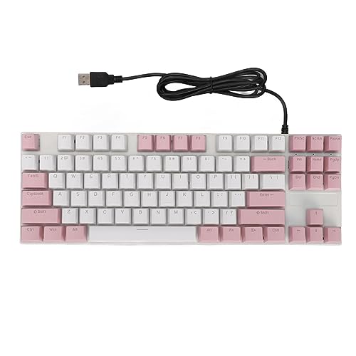 Lazmin112 Gaming-Tastatur mit 87 Tasten, Blauem Schalter, Ergonomischem Design, Mehrfarbiger Hintergrundbeleuchtung, Kompatibel mit Win XP, Win 7, Win 8,und OS X (Pink und Weiß) von Lazmin112